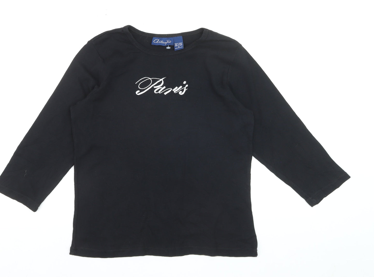 Artscapes Womens Black Paris Embroidered Cotton T-Shirt M