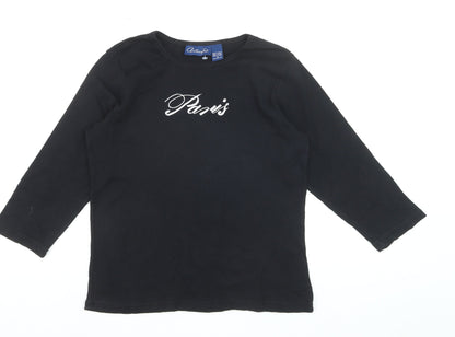 Artscapes Womens Black Paris Embroidered Cotton T-Shirt M