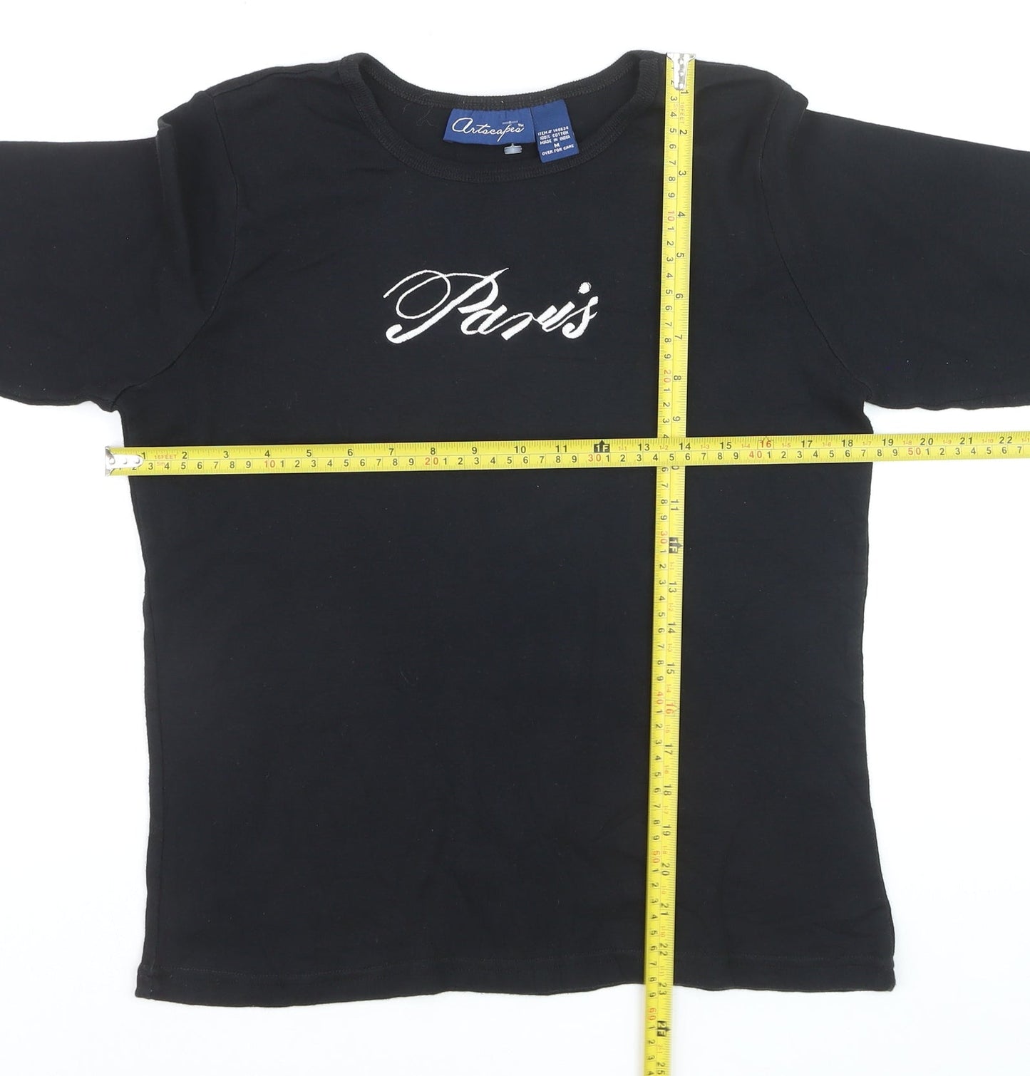 Artscapes Womens Black Paris Embroidered Cotton T-Shirt M