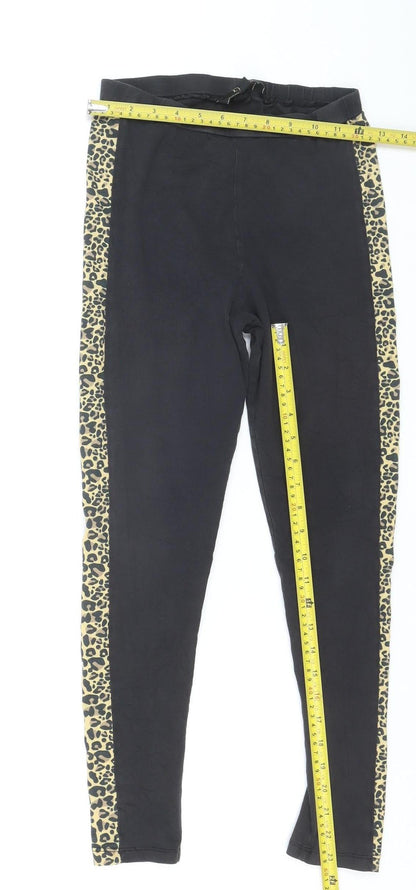 Lipsy Women’s Black Leopard Side Stripe Stretch Leggings Size 8