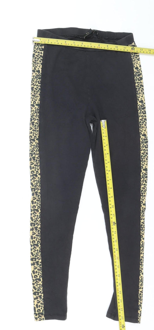 Lipsy Women’s Black Leopard Side Stripe Stretch Leggings Size 8