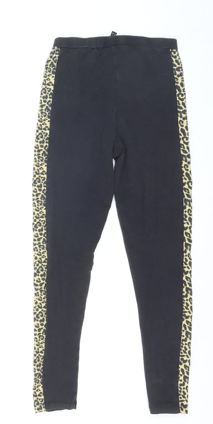 Lipsy Women’s Black Leopard Side Stripe Stretch Leggings Size 8