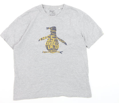 Original Penguin Grey Graphic Cotton T-Shirt Men's Large