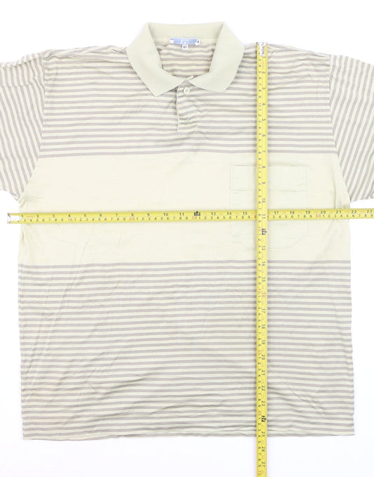 Valentino Uomo Men's Beige Striped Polo Shirt XL Regular Fit