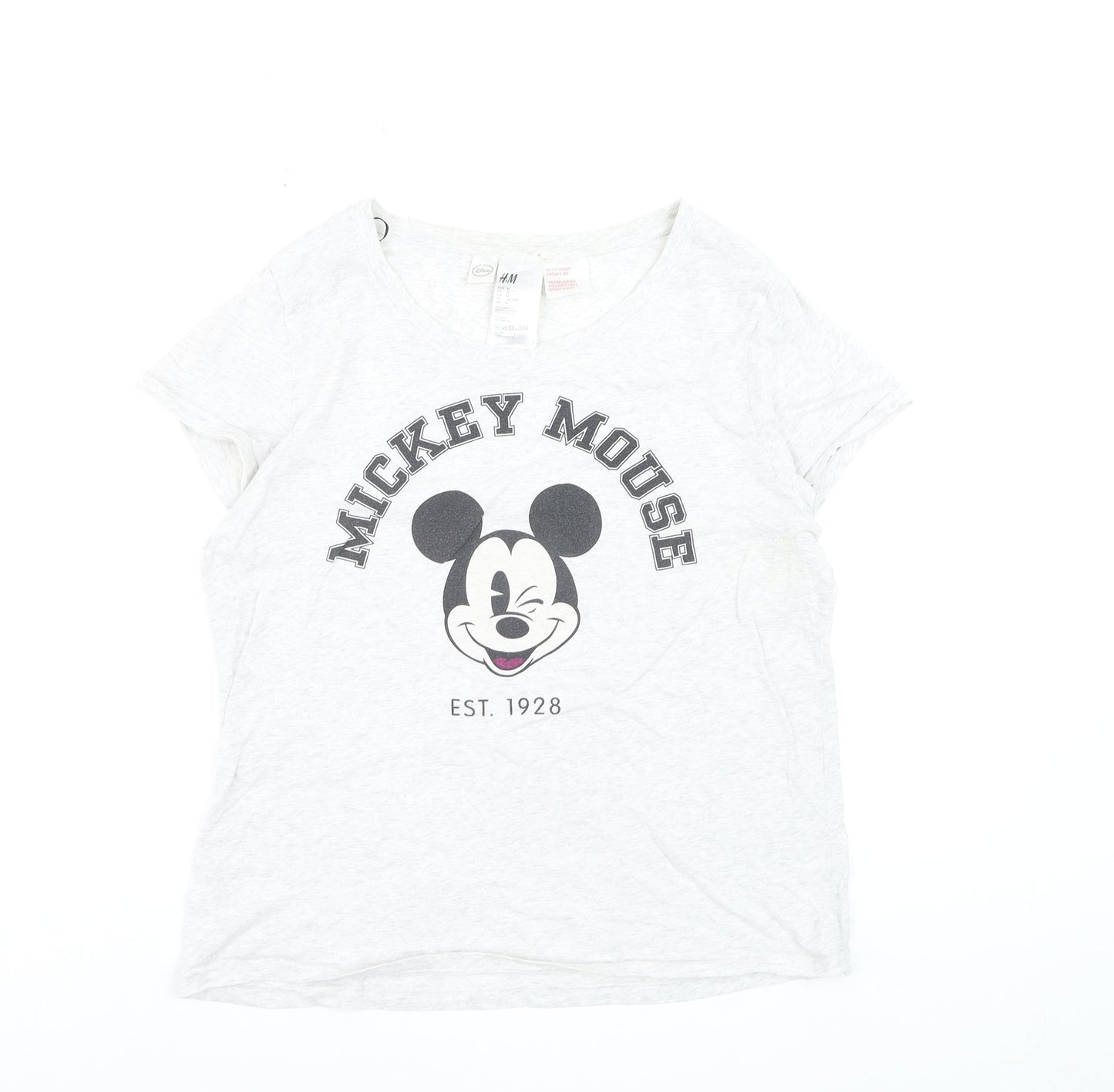 H&M Women’s White Mickey Mouse Cotton T-Shirt Size 12
