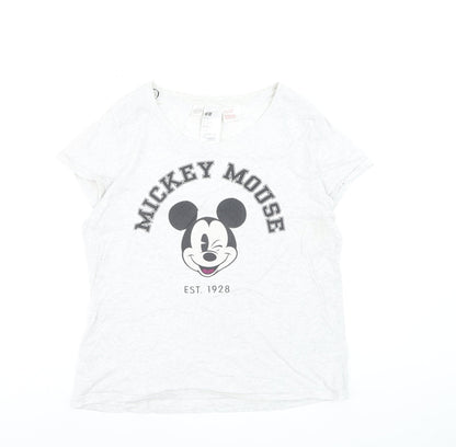 H&M Women’s White Mickey Mouse Cotton T-Shirt Size 12