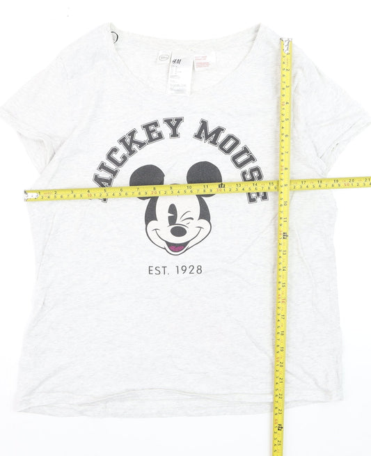 H&M Women’s White Mickey Mouse Cotton T-Shirt Size 12
