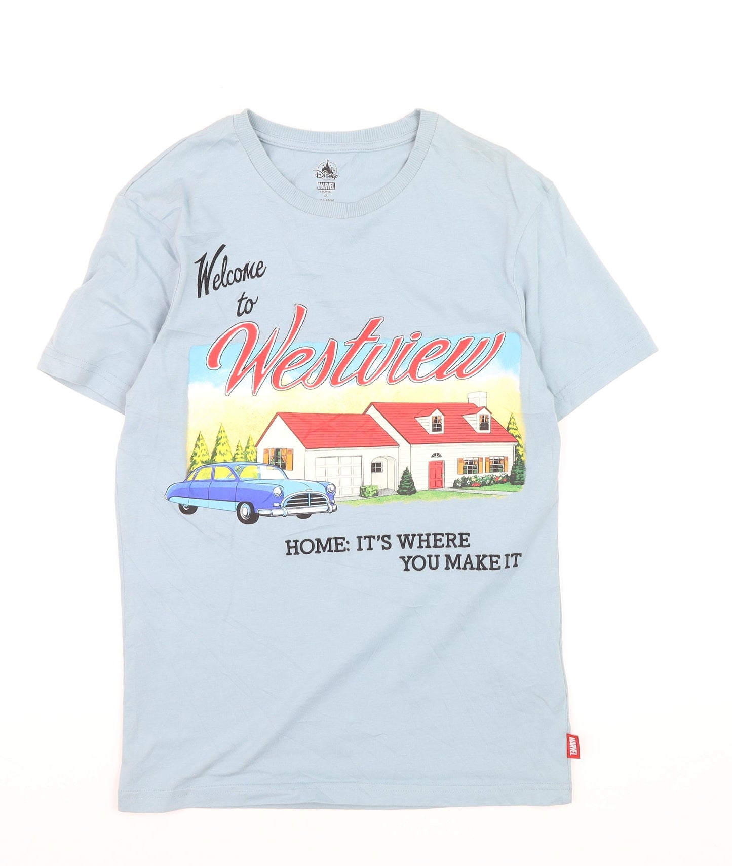 Disney Marvel Westview Blue Men's T-Shirt Size XS Cotton Graphic