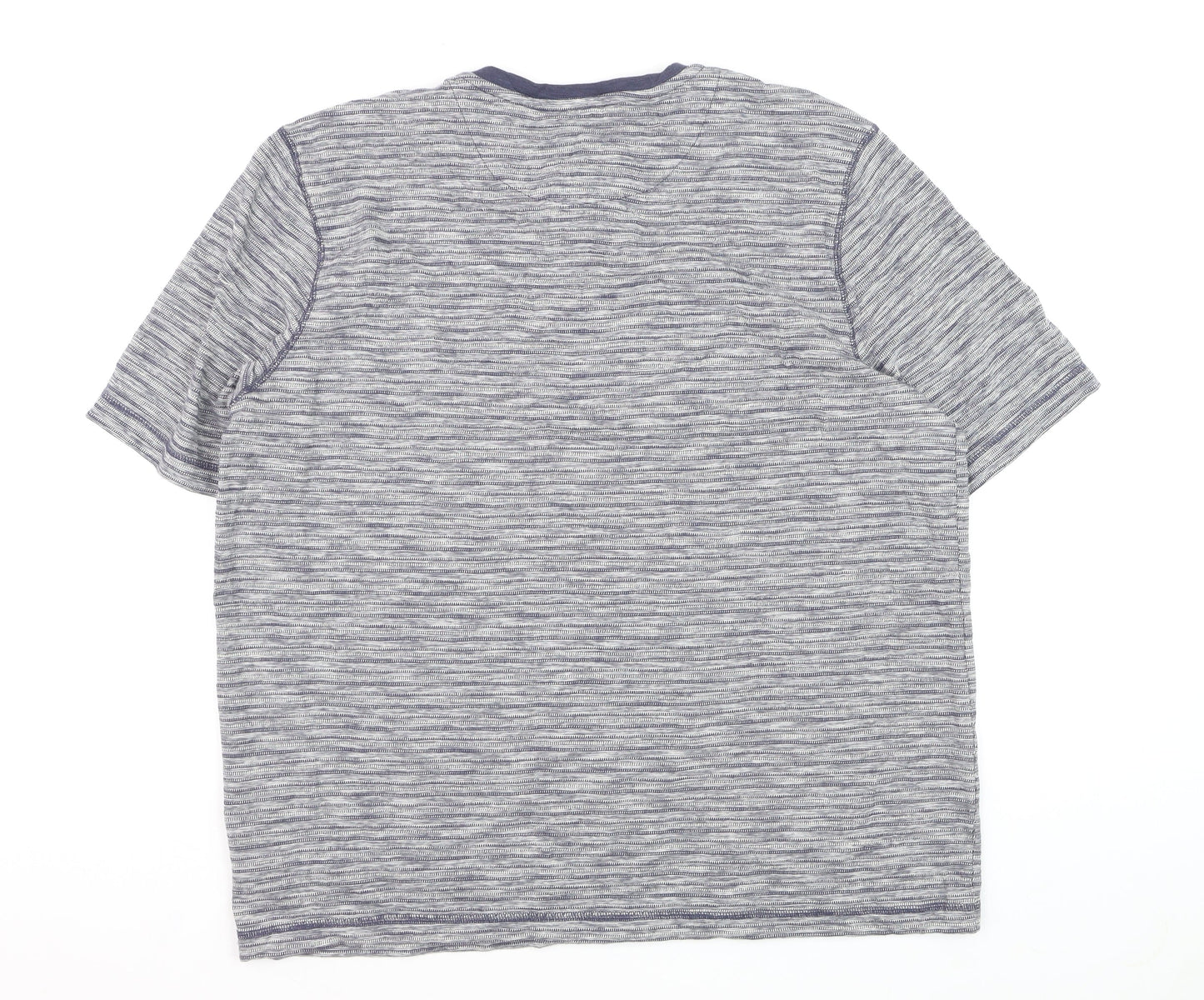 Lincoln Mens Blue Striped Henley Short Sleeve Cotton Shirt XL