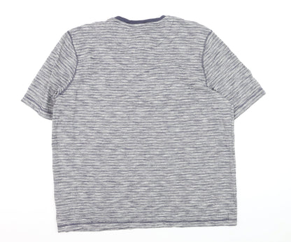 Lincoln Mens Blue Striped Henley Short Sleeve Cotton Shirt XL