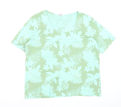 Damart Women's Green Floral Tropical Short Sleeve Cotton T-Shirt Size 18/20