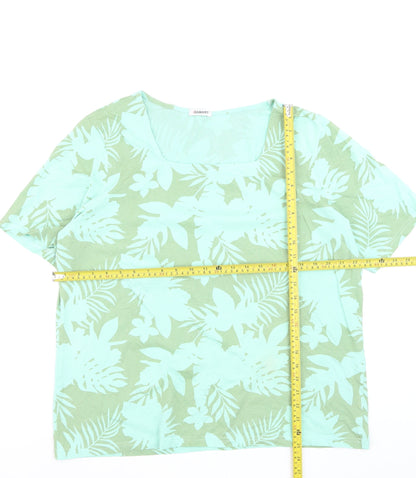 Damart Women's Green Floral Tropical Short Sleeve Cotton T-Shirt Size 18/20