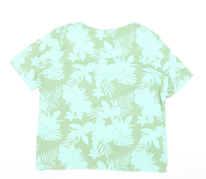Damart Women's Green Floral Tropical Short Sleeve Cotton T-Shirt Size 18/20