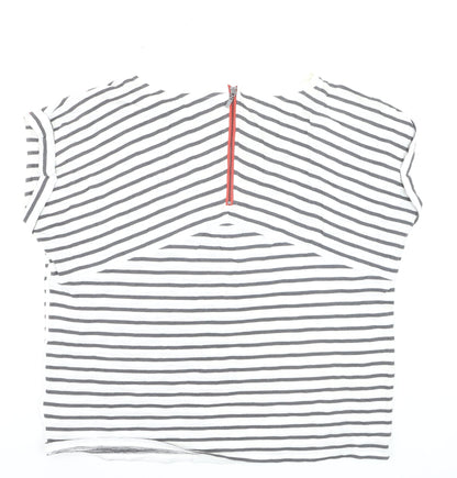 Mint Velvet Women's White Striped T-Shirt L Lips Print Zip Back