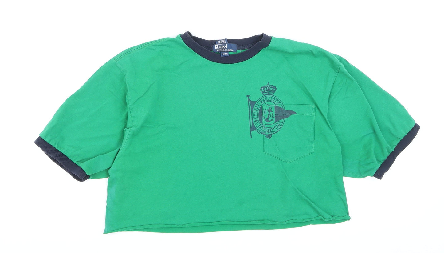 Ralph Lauren Womens Green Cropped T-Shirt XL Nautical Logo Top