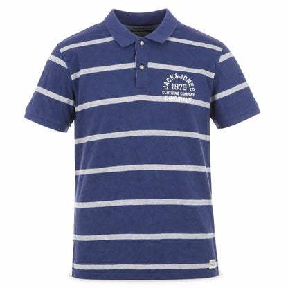 Jack & Jones Men's Blue Striped 2XL Polo Shirt Regular Fit