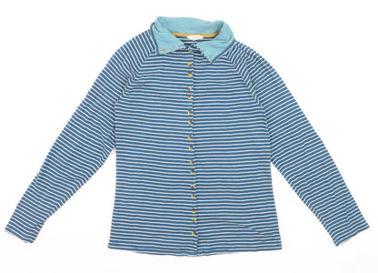 White Stuff Women's Blue Striped Long Sleeve Cotton Button-Up Shirt Size 14