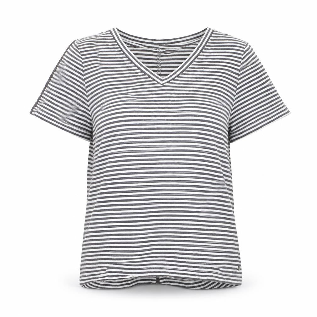 Sandwich Womens Grey Striped V-Neck Cotton T-Shirt XS