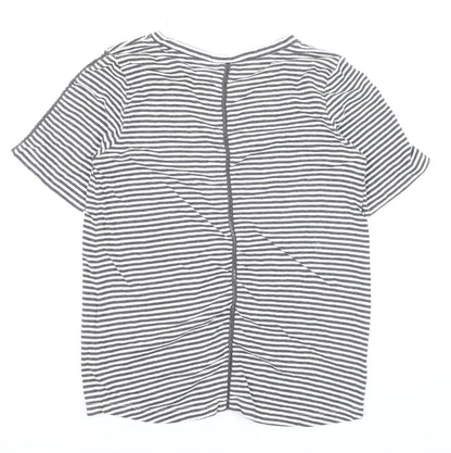 Sandwich Womens Grey Striped V-Neck Cotton T-Shirt XS