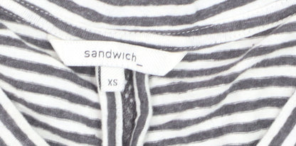Sandwich Womens Grey Striped V-Neck Cotton T-Shirt XS