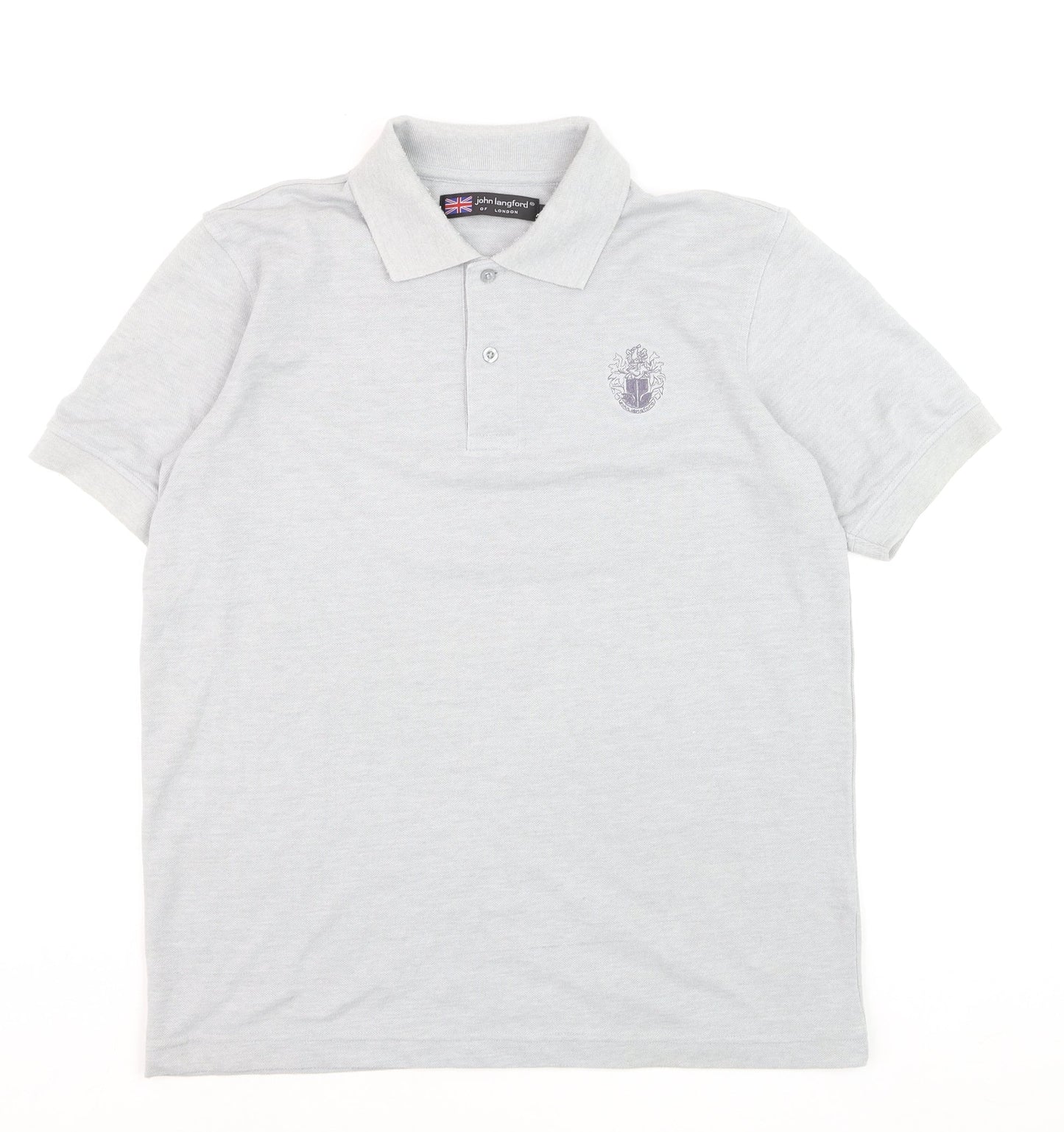 John Langford Men’s Grey Cotton Short Sleeve Polo Shirt L