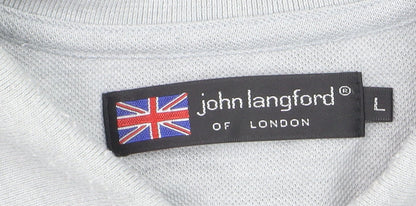 John Langford Men’s Grey Cotton Short Sleeve Polo Shirt L