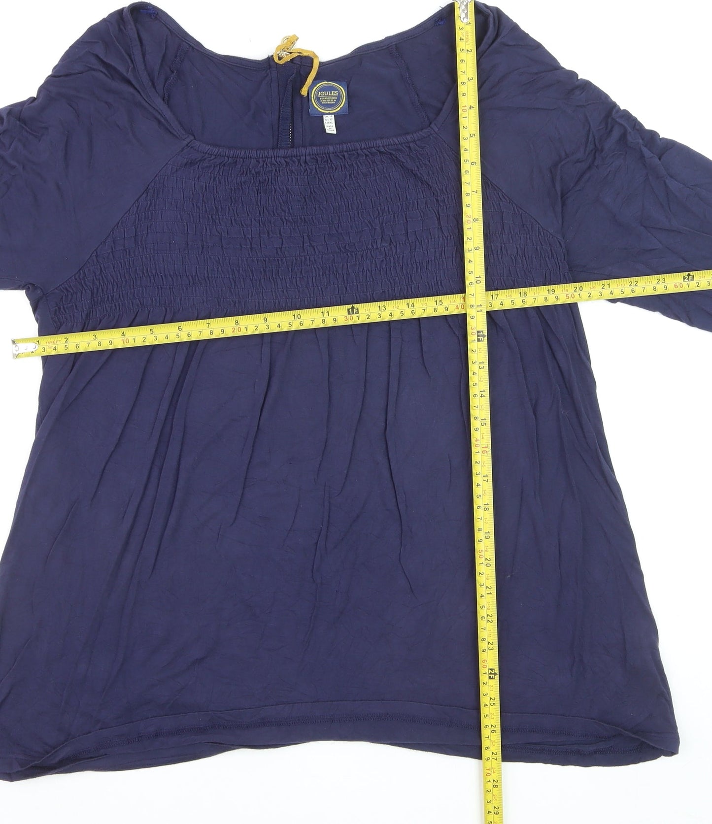 Joules Womens Blue Tunic Blouse Size 16 Cotton Stretch 3/4 Sleeve