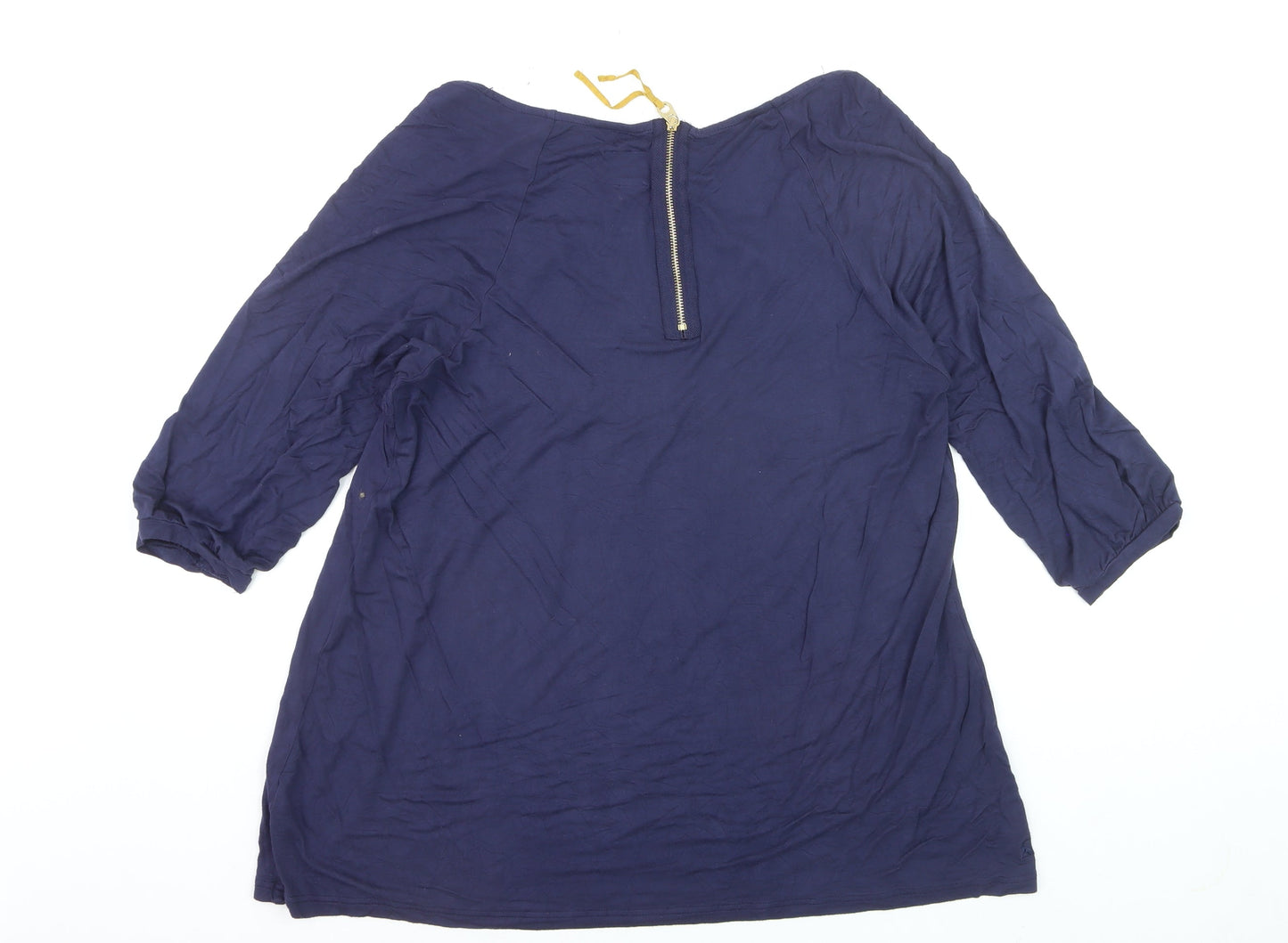Joules Womens Blue Tunic Blouse Size 16 Cotton Stretch 3/4 Sleeve