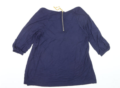 Joules Womens Blue Tunic Blouse Size 16 Cotton Stretch 3/4 Sleeve