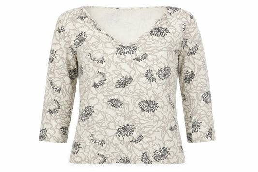 Kaliko Women’s Beige Floral V-Neck 3/4 Sleeve Stretch Tunic Blouse Size 10