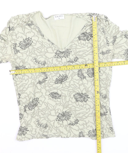 Kaliko Women’s Beige Floral V-Neck 3/4 Sleeve Stretch Tunic Blouse Size 10