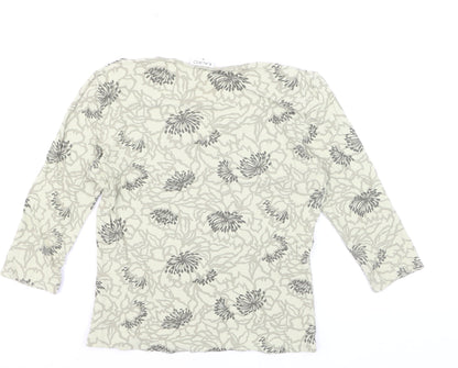 Kaliko Women’s Beige Floral V-Neck 3/4 Sleeve Stretch Tunic Blouse Size 10
