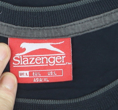 Slazenger Men's Black Crew Neck Cotton T-Shirt Size L