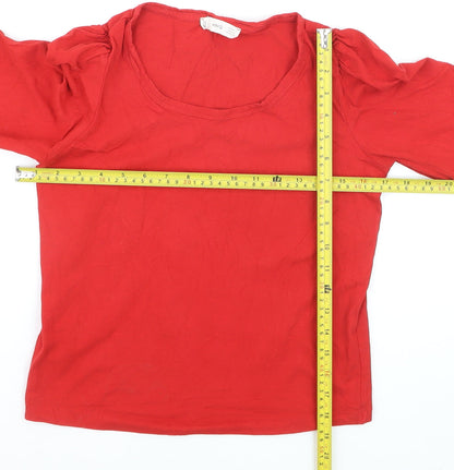 Mango Women's Red Long Sleeve Cotton Basic Blouse XS