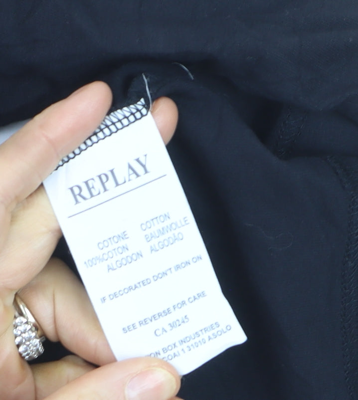Replay Men’s Black Long Sleeve Cotton Crew Neck Top M