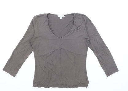 un deux trois Women’s Brown V-Neck 3/4 Sleeve Cotton T-Shirt Size 6