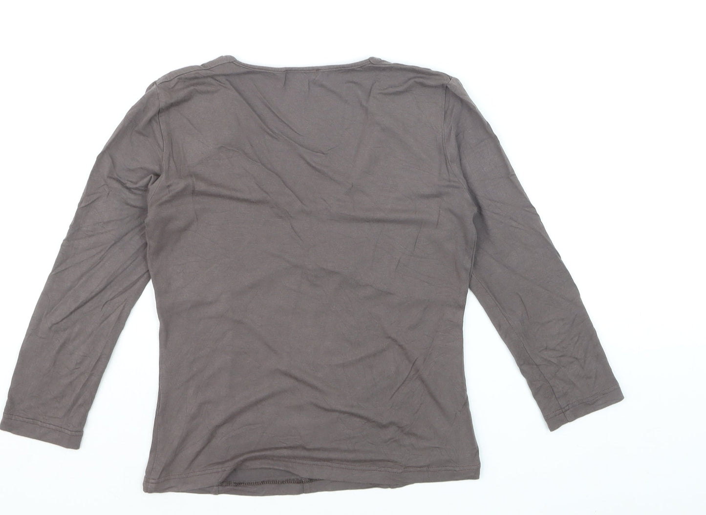 un deux trois Women’s Brown V-Neck 3/4 Sleeve Cotton T-Shirt Size 6