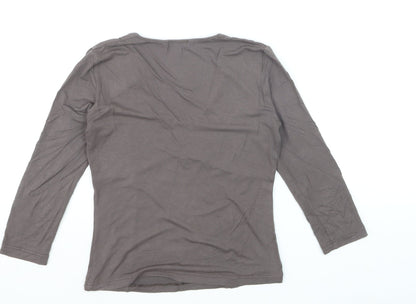 un deux trois Women’s Brown V-Neck 3/4 Sleeve Cotton T-Shirt Size 6