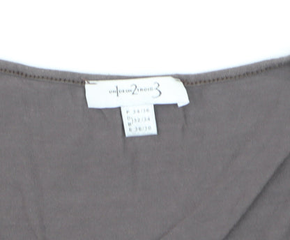 un deux trois Women’s Brown V-Neck 3/4 Sleeve Cotton T-Shirt Size 6