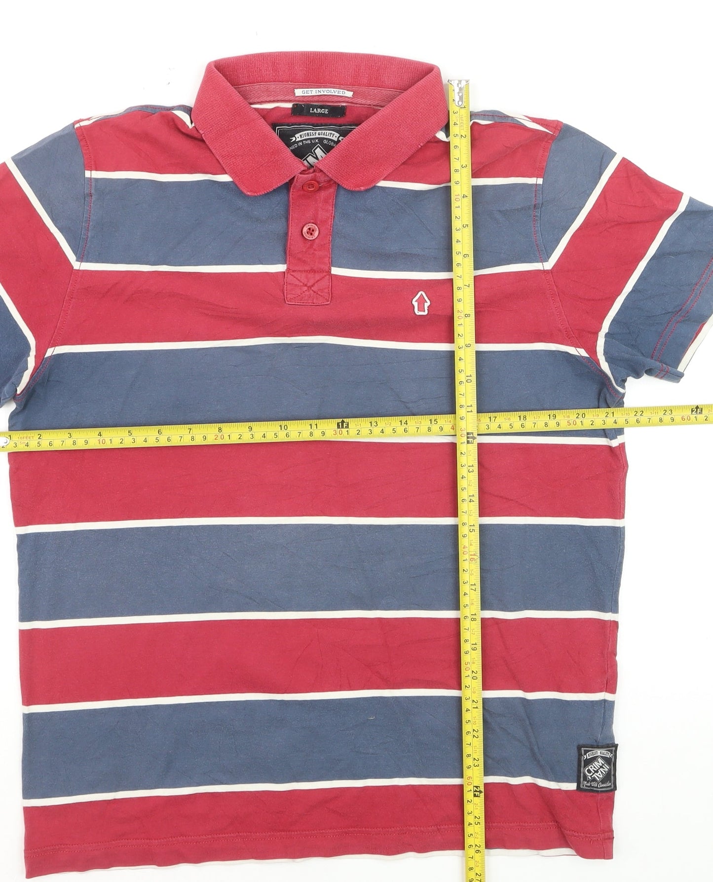 Criminal Damage Men's Multicoloured Striped Cotton Polo Shirt Size L