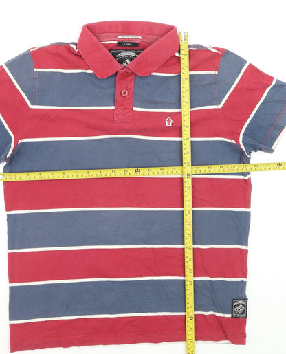 Criminal Damage Men's Multicoloured Striped Cotton Polo Shirt Size L