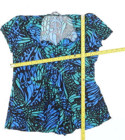 BHS Women’s Blue Butterfly Print Short Sleeve Tunic Blouse Size 14