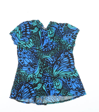 BHS Women’s Blue Butterfly Print Short Sleeve Tunic Blouse Size 14