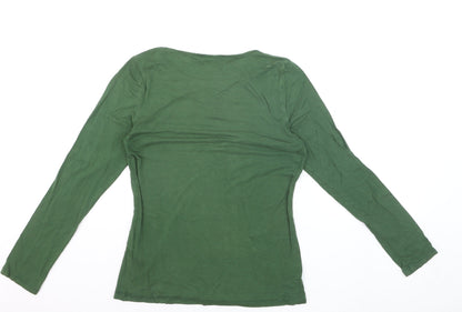 Oasis Women’s Green Long Sleeve Cotton Basic T-Shirt M