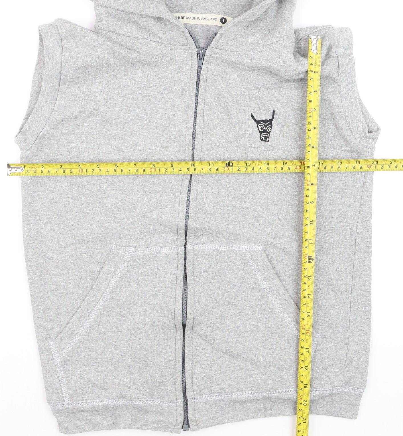 Ushiwear Men’s Grey Sleeveless Full Zip Hoodie S Lightweight