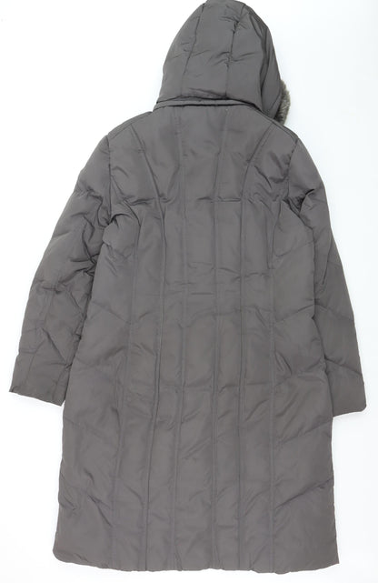 Calvin Klein Women's Grey Long Puffer Coat Faux Fur Hood Size L