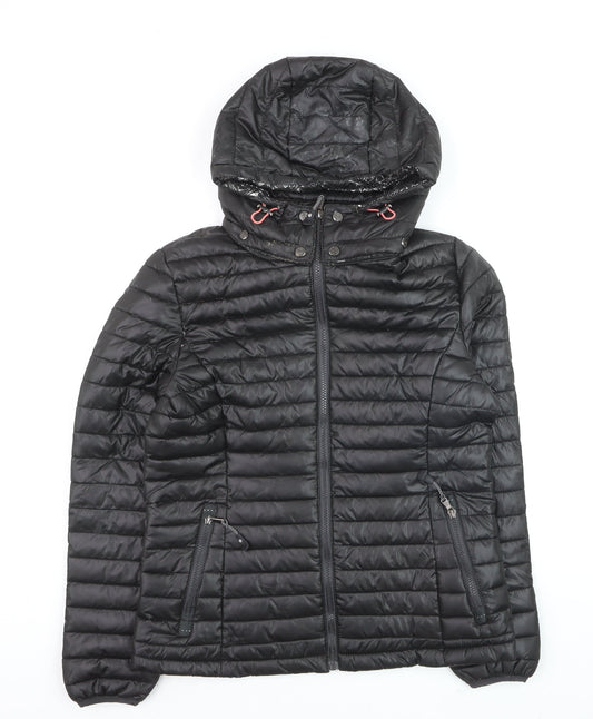 Passenger's Brand Men's Black Puffer Jacket Hooded Medium Polyester