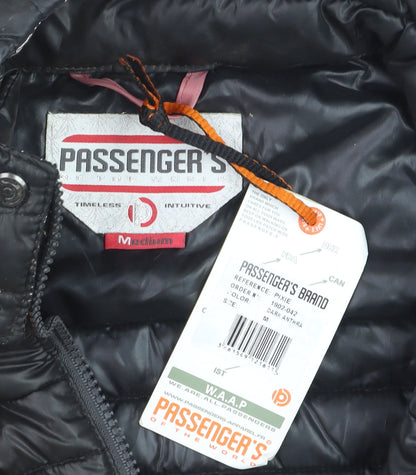 Passenger's Brand Men's Black Puffer Jacket Hooded Medium Polyester