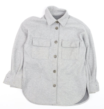 H&M Men's Grey Button-Up Fleece Overshirt XS Regular Fit