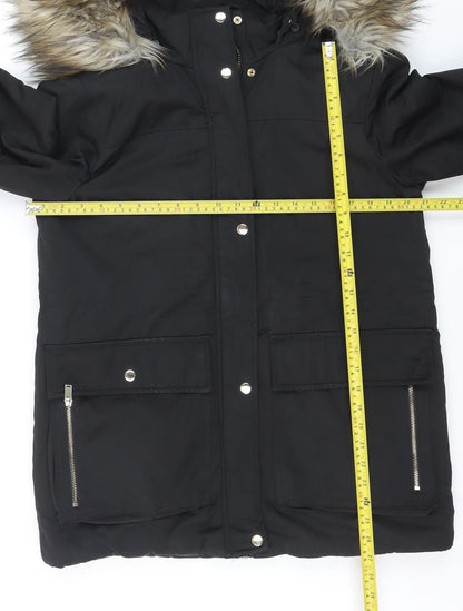 Topshop Unisex Black M Padded Faux Fur Hooded Parka Jacket